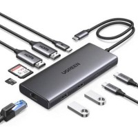 Bộ chia Hub USB-C 10 in 1 Ugreen 45380 CM639, 2x HDMI, 2x USB A, 2x USB C, 1 PD 100w, Đầu đọc thẻ SD/TF
